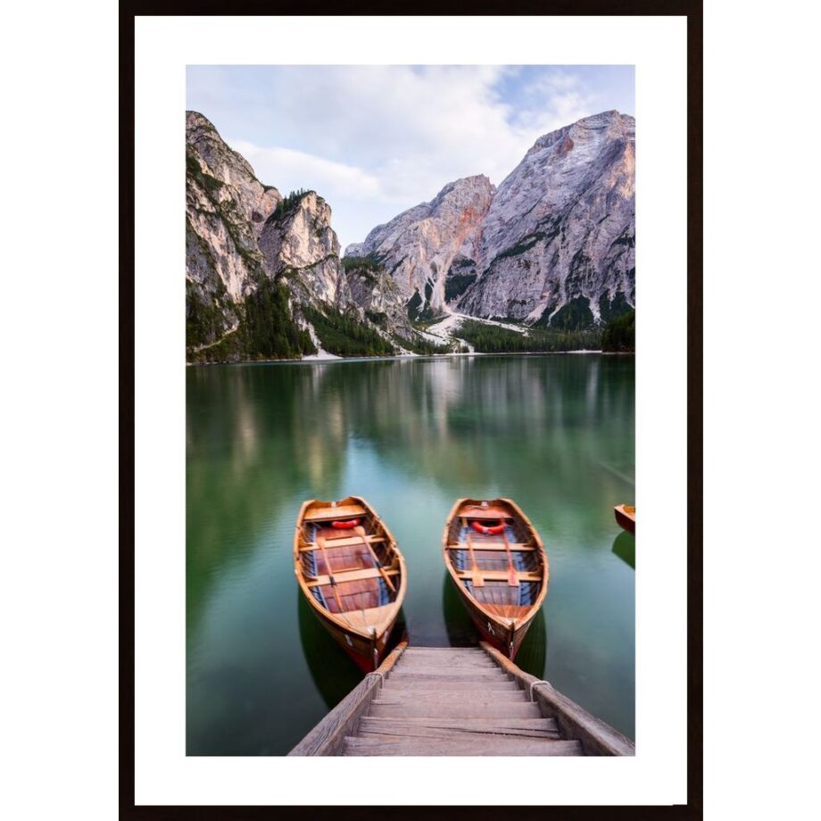 Boats On The Braies Lake Poster