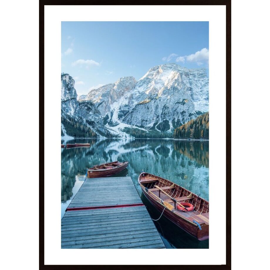 Boats On The Mountain Lake Poster